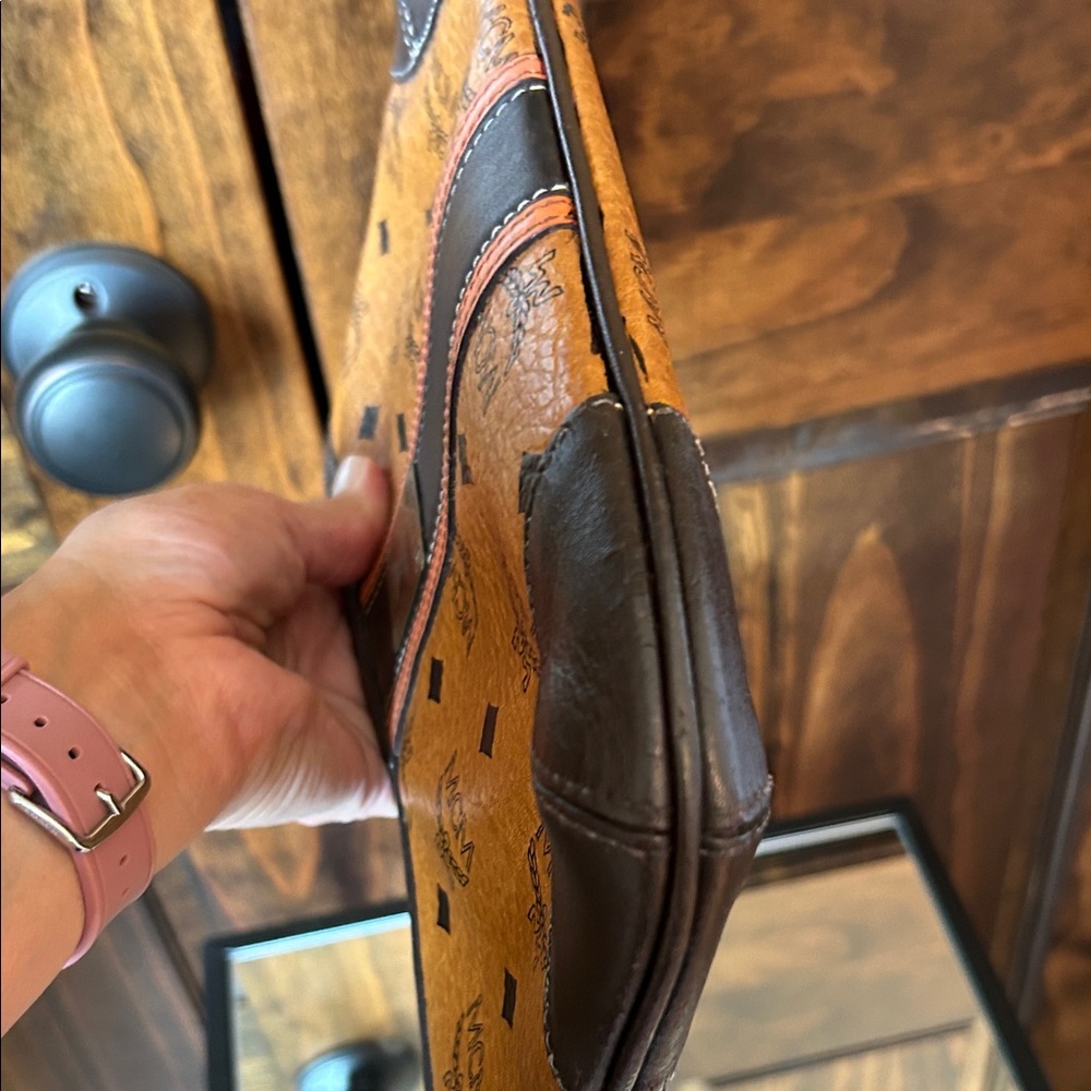 MCM Cognac and Dark Brown Logo Shoulder Bag - Picture 10 of 14